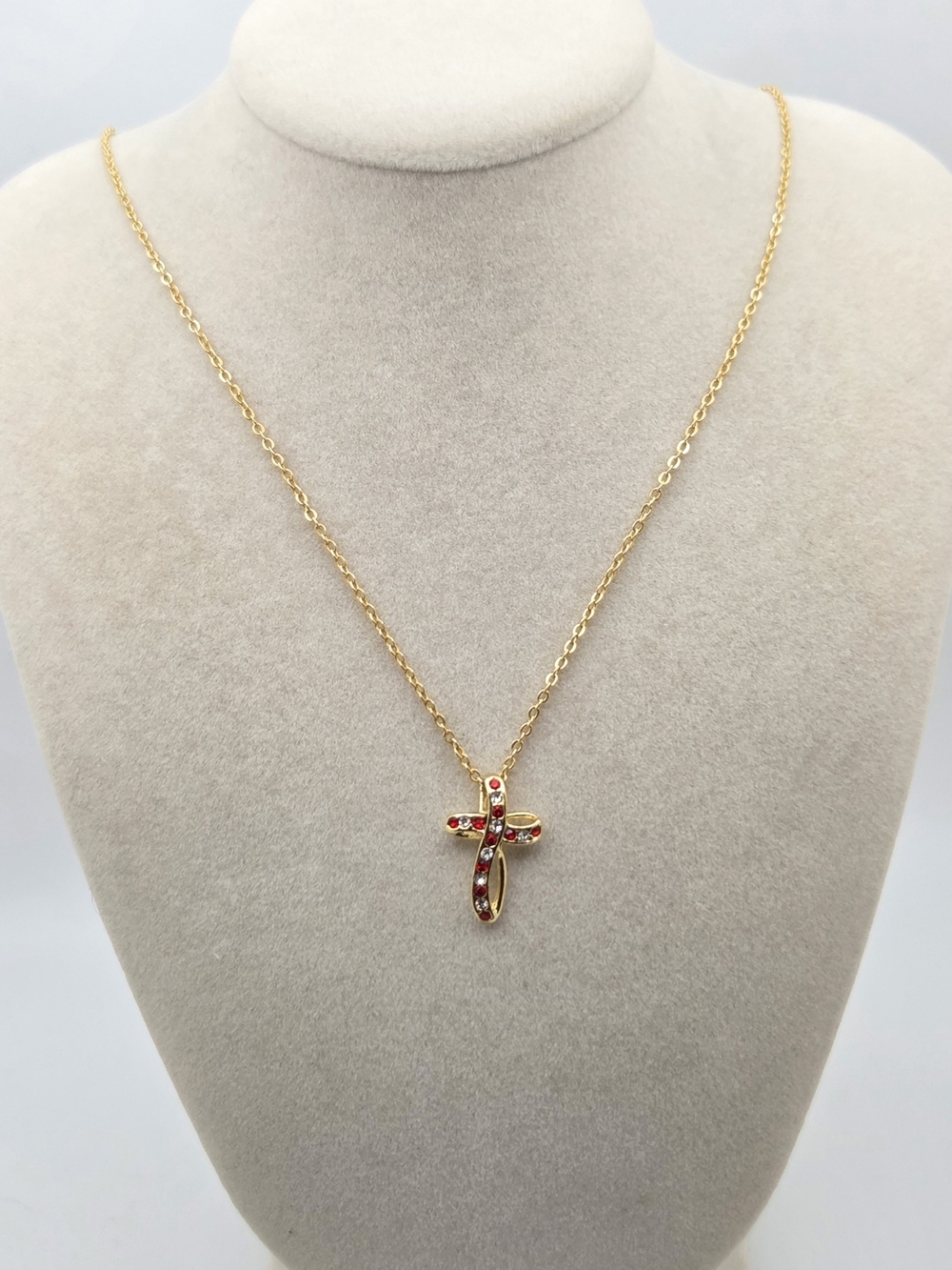 Red & Clear Rhinestone Infinity Cross Necklace - Picture 2 of 13